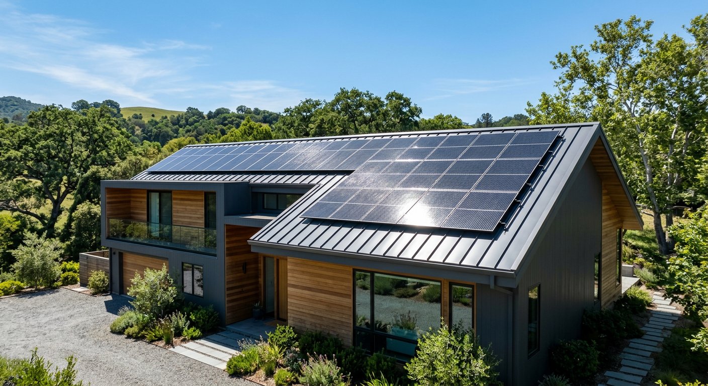 Solar panels neatly installed on a modern home roof